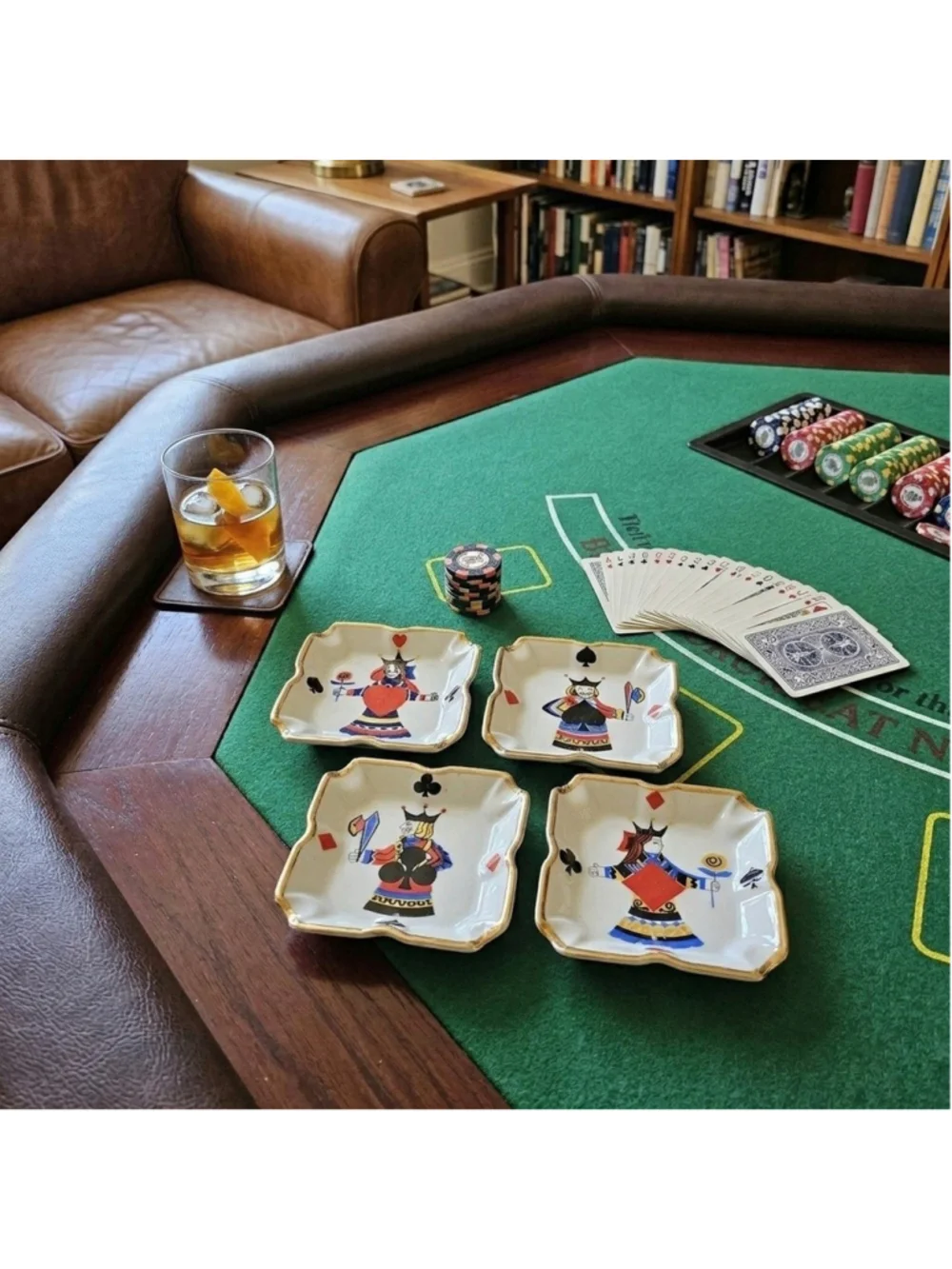 Vintage Mid-Century Playing Card Suit Porcelain Ashtrays – Collectible Set of 4